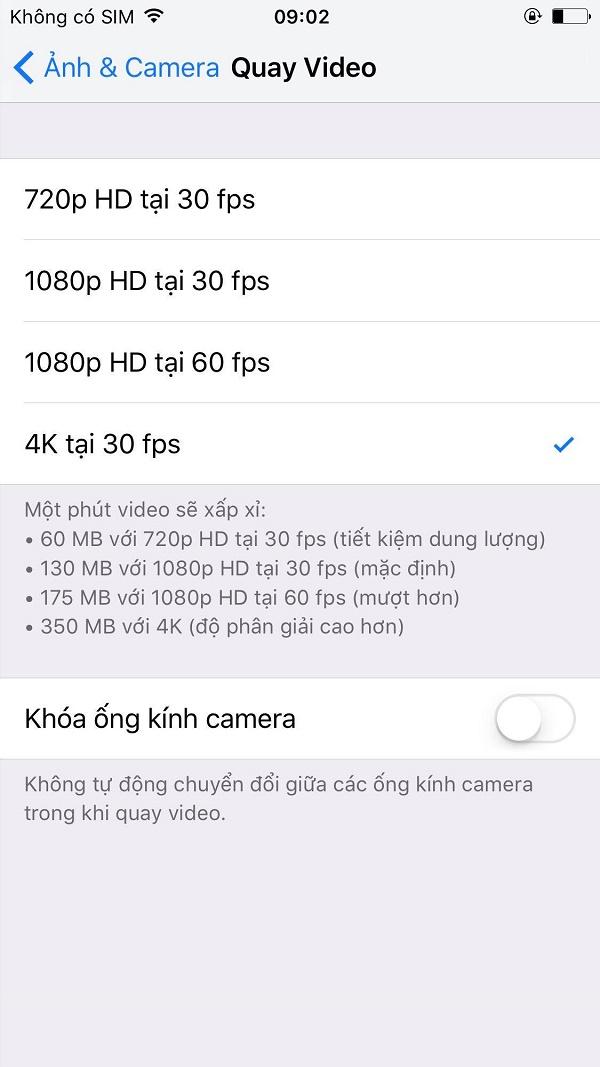 Bản thử nghiệm có tùy chọn quay video 4K 60fps