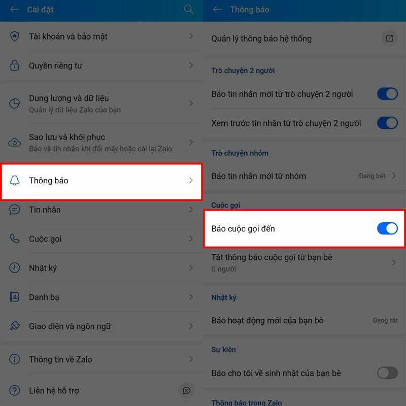 Hướng dẫn cách tắt thông báo cuộc gọi Zalo