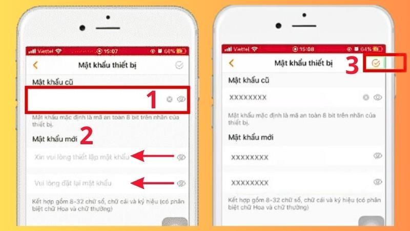 Lần lượt nhập m&acirc;̣t kh&acirc;̉u cũ và m&acirc;̣t kh&acirc;̉u mới v&agrave;o v&agrave; Lưu thay đổi