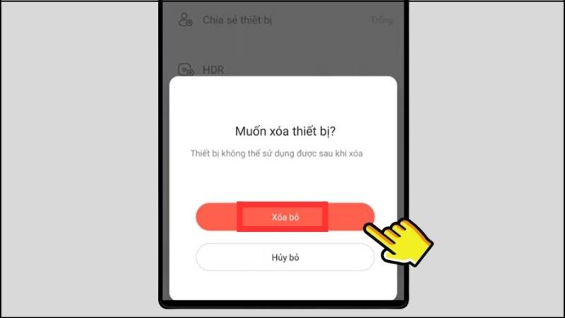 Mở app Imou life > Chọn camera cần c&agrave;i đặt lại > Chọn X&oacute;a bỏ khỏi thiết bị