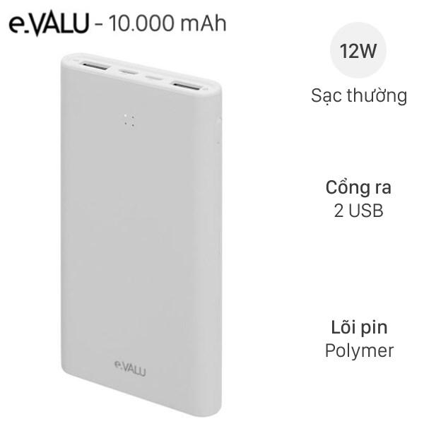 Sạc dự phòng Polymer 10.000 mAh Lightning 12W eValu PJ JP189SL