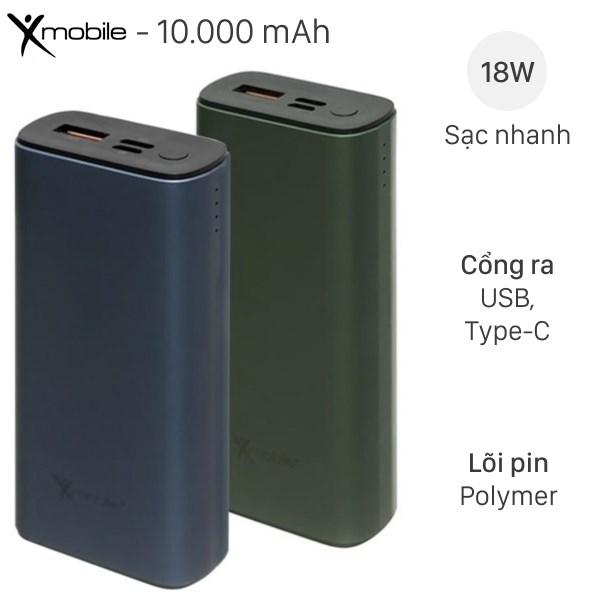 Sạc dự phòng Polymer 10.000 mAh Type C PD QC3.0 18W Xmobile PowerSlim PJ JP213