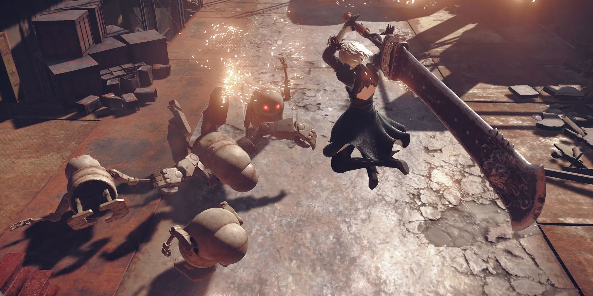 Android 2B vung kiếm trong trận chiến tốc độ cao trong NieR Automata