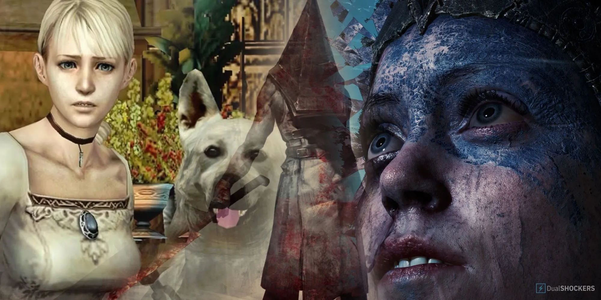 Ảnh bìa các tựa game kinh dị tâm lý nổi bật như Haunting Ground, Silent Hill, Hellblade