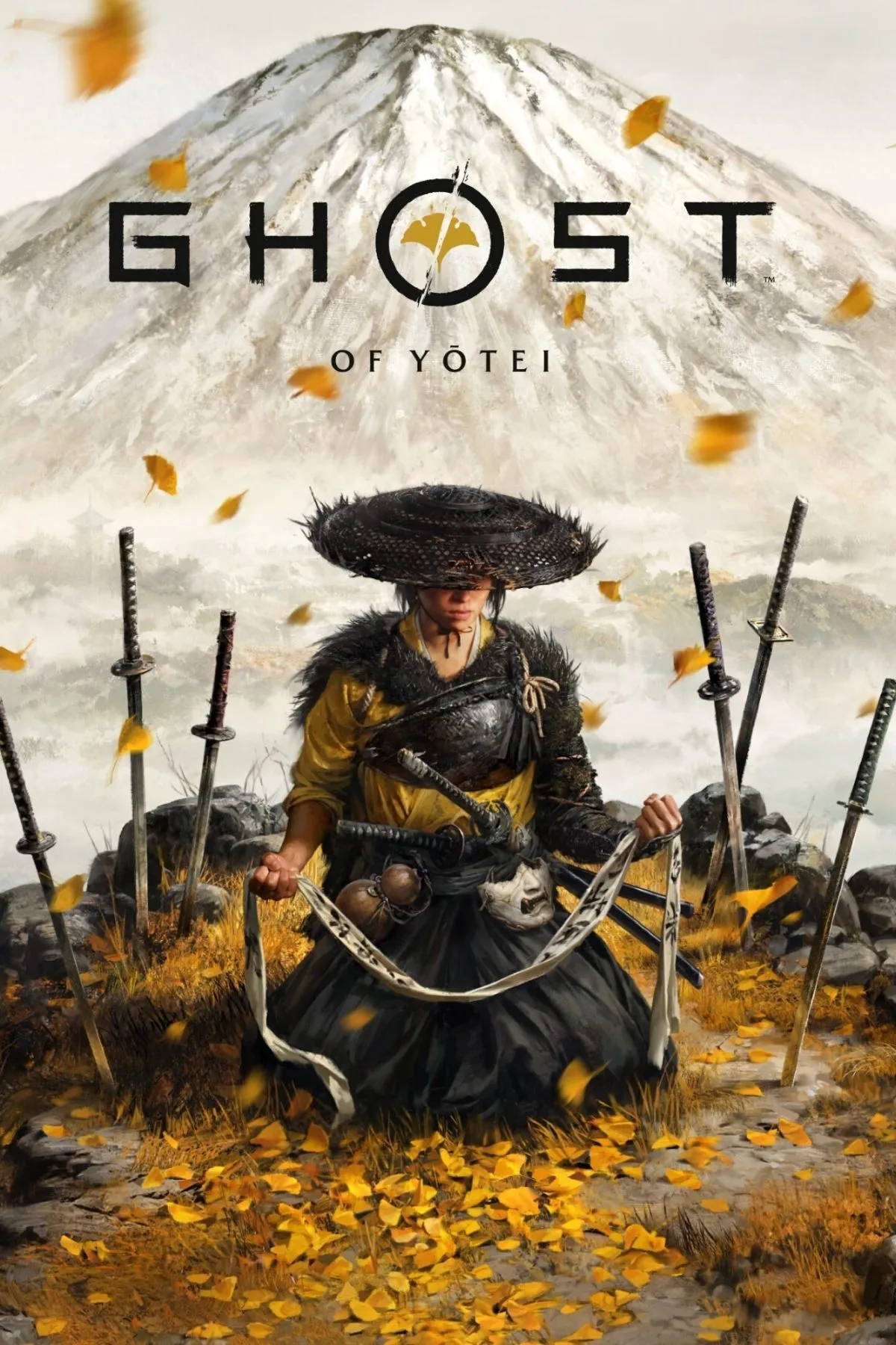 Ảnh bìa chính thức của Ghost of Yotei thể hiện nữ samurai Atsu