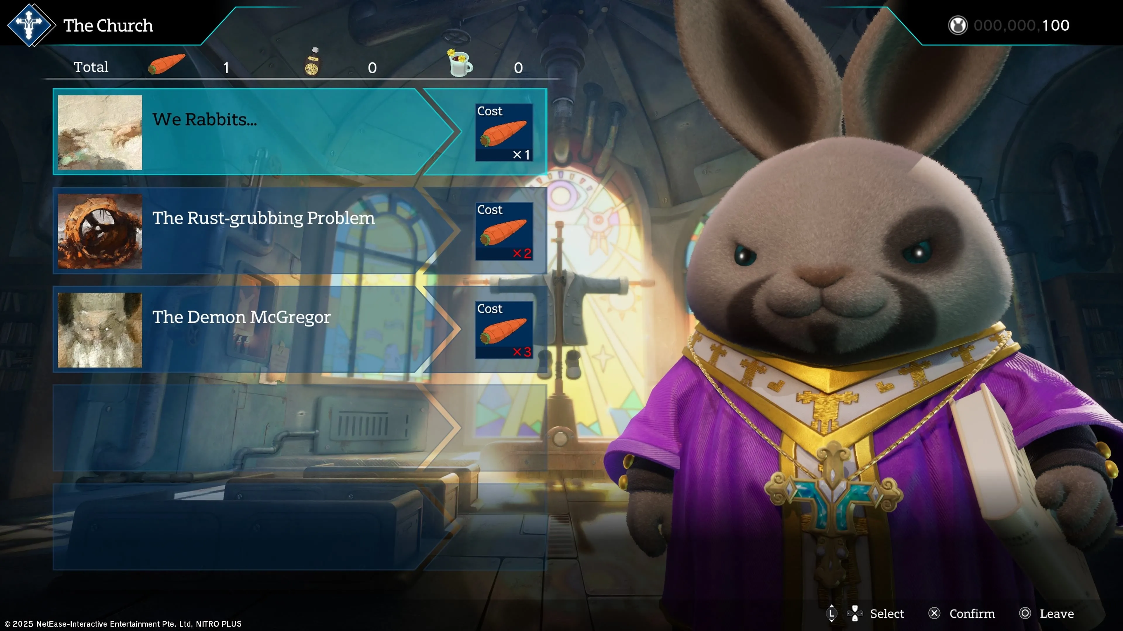 Ảnh chụp cảnh nhà thờ trong thế giới game Rusty Rabbit, thể hiện yếu tố tôn giáo bất ngờ trong cốt truyện