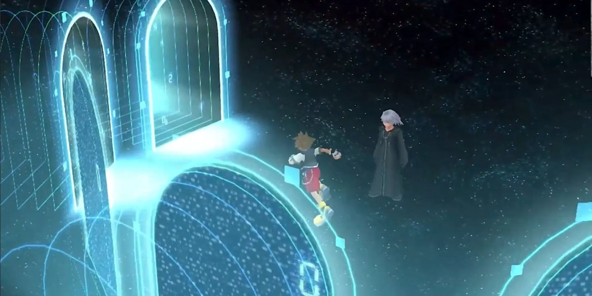 Ảnh chụp màn hình Datascape trong Kingdom Hearts Re:Coded, lấy từ bộ phim Re:Coded.