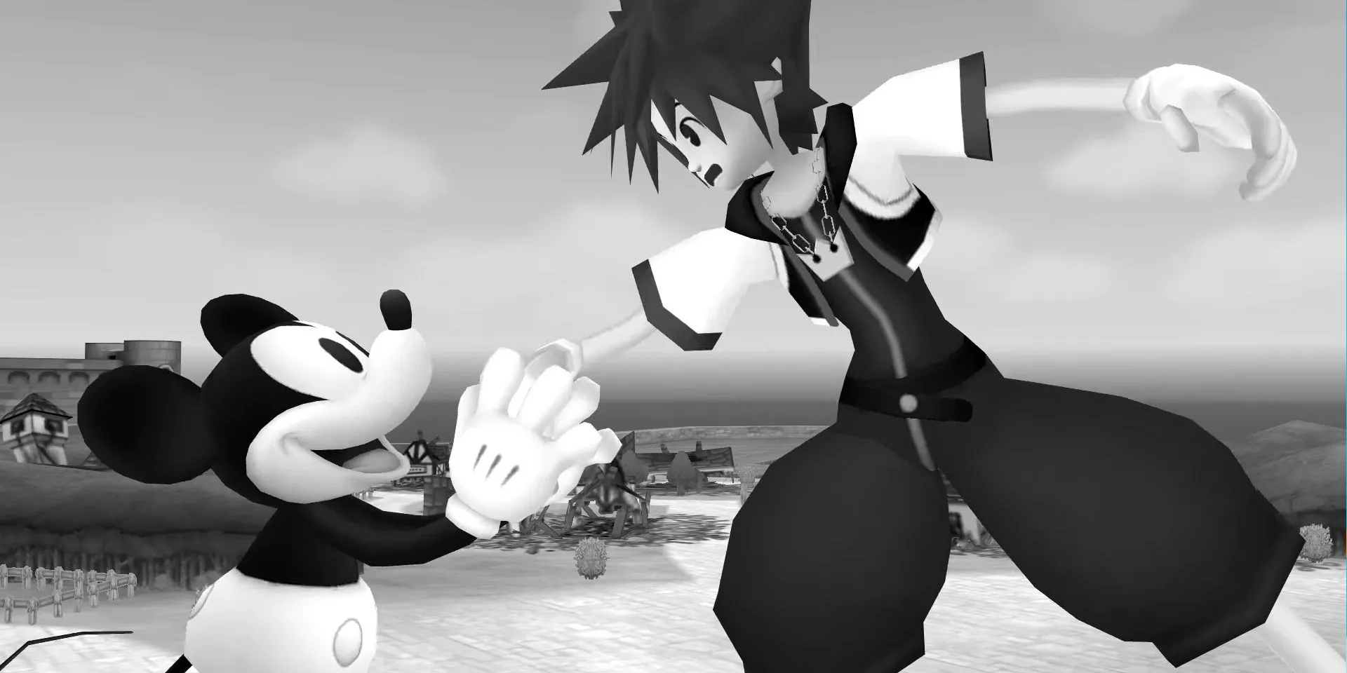 Ảnh chụp màn hình từ Kingdom Hearts 2 với Mickey ở Timeless River