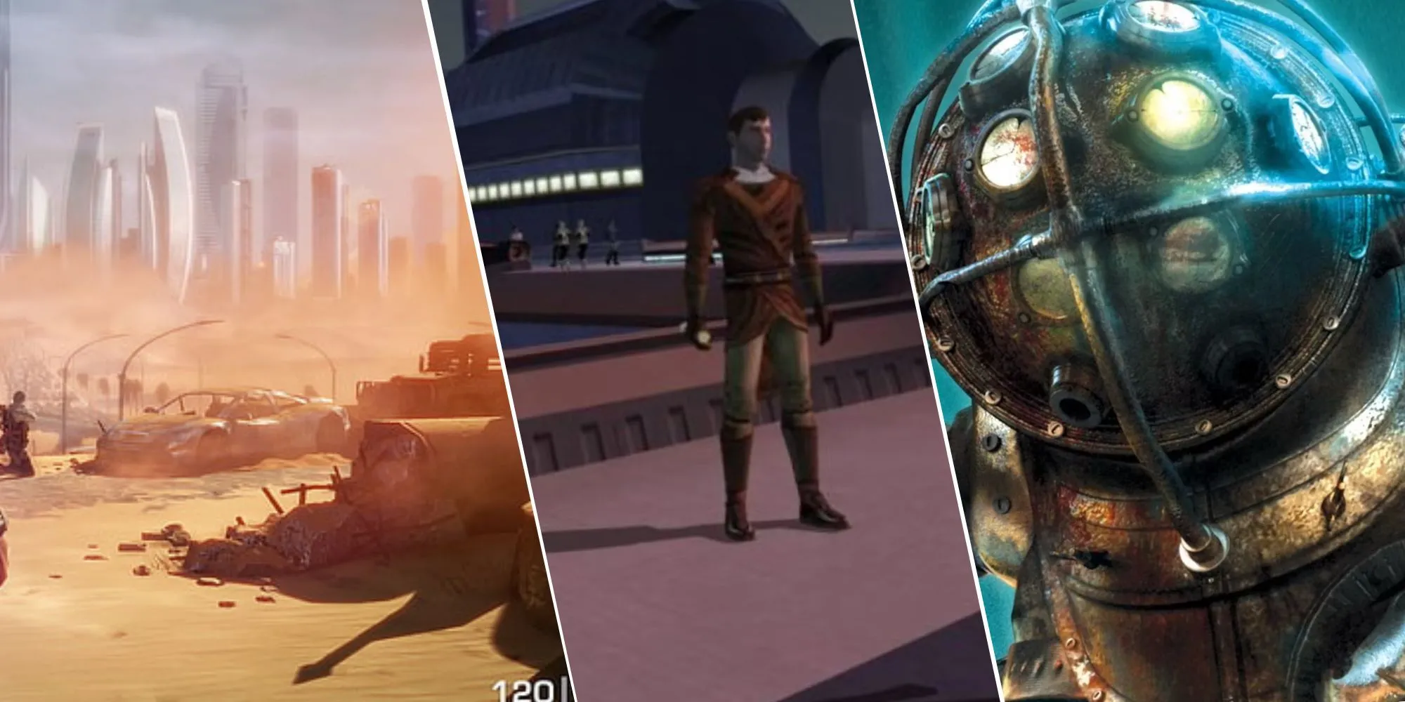 Ảnh ghép các tựa game có cú twist gây sốc: Spec Ops The Line, Knights of the Old Republic, Bioshock