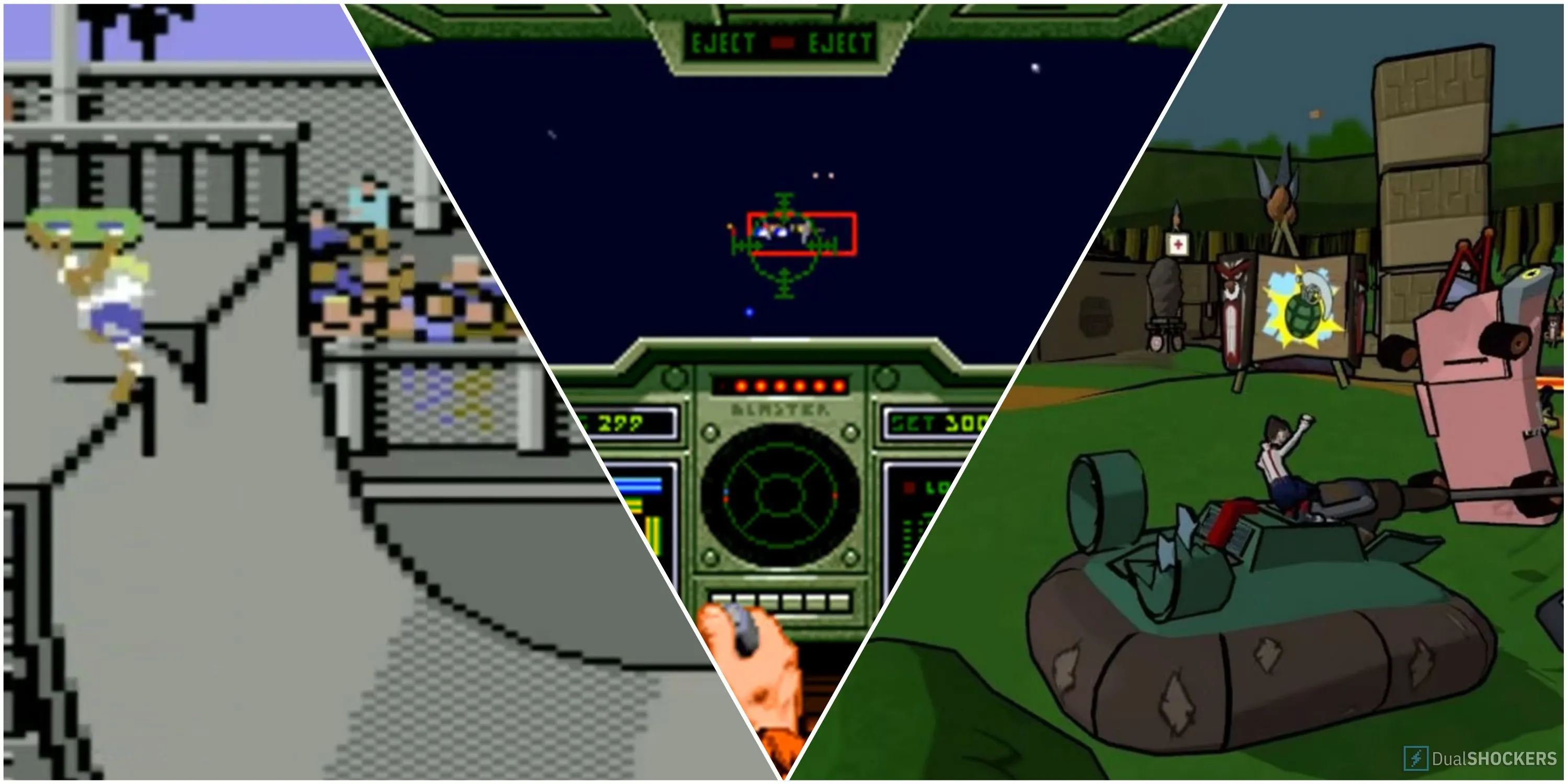 Ảnh ghép các tựa game EA cũ như Skate or Die, Wing Commander và Cel Damage