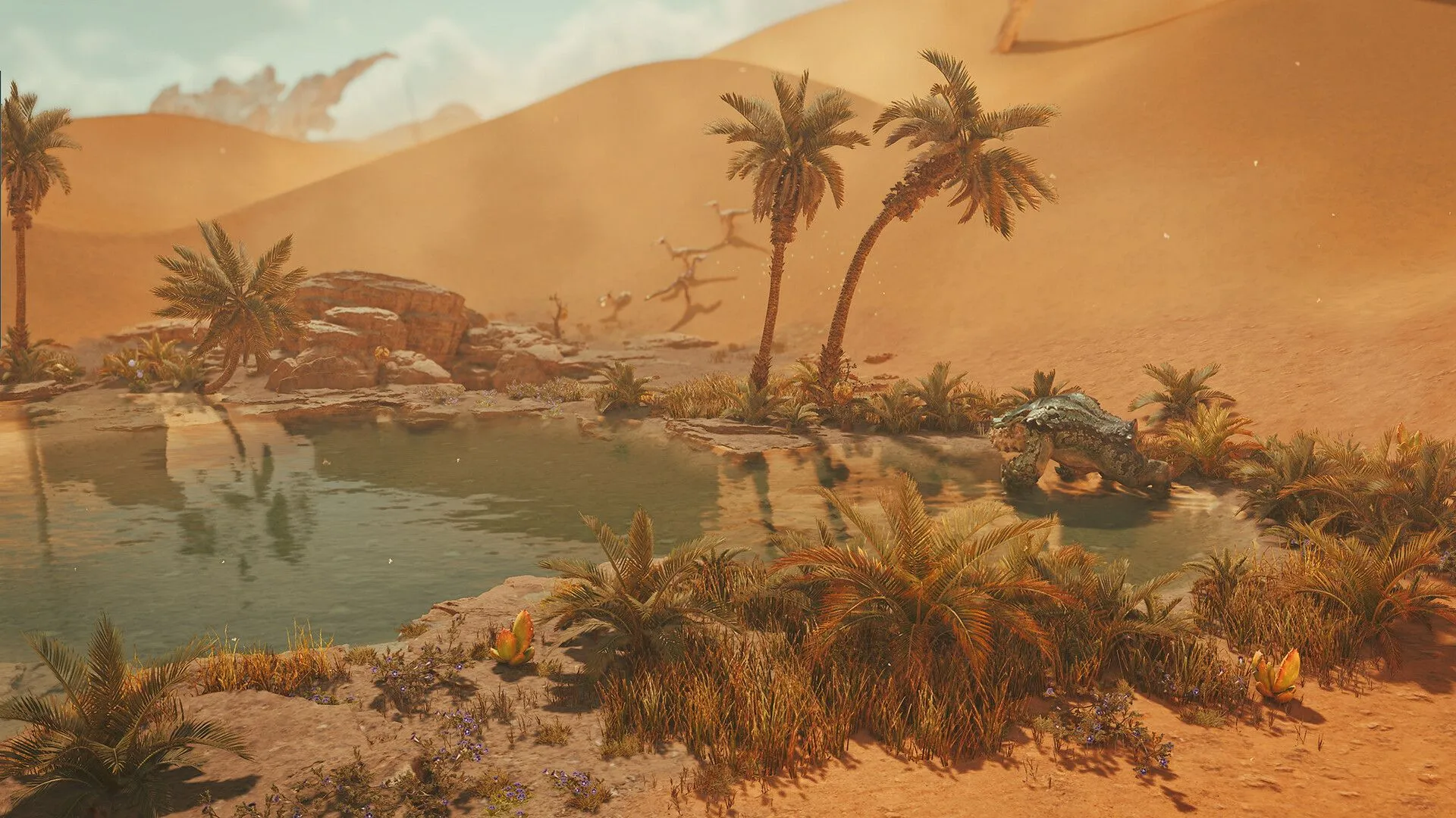 Ảnh quảng bá Monster Hunter Wilds số 3: Thợ săn sử dụng vũ khí để tấn công quái vật bay trên không