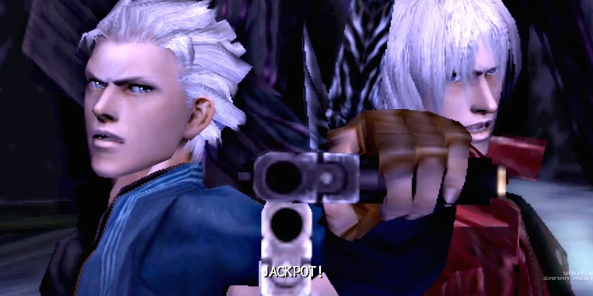 Arkham dạng quỷ blob tím trong Devil May Cry 3, Dante và Vergil hợp sức