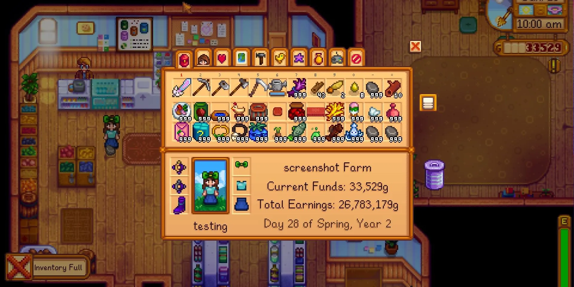 Thứ Tự Ưu Tiên Nâng Cấp Nông Cụ Trong Stardew Valley Hiệu Quả Nhất 1 Ba lô Stardew Valley với túi đồ đầy những vật phẩm ngẫu nhiên