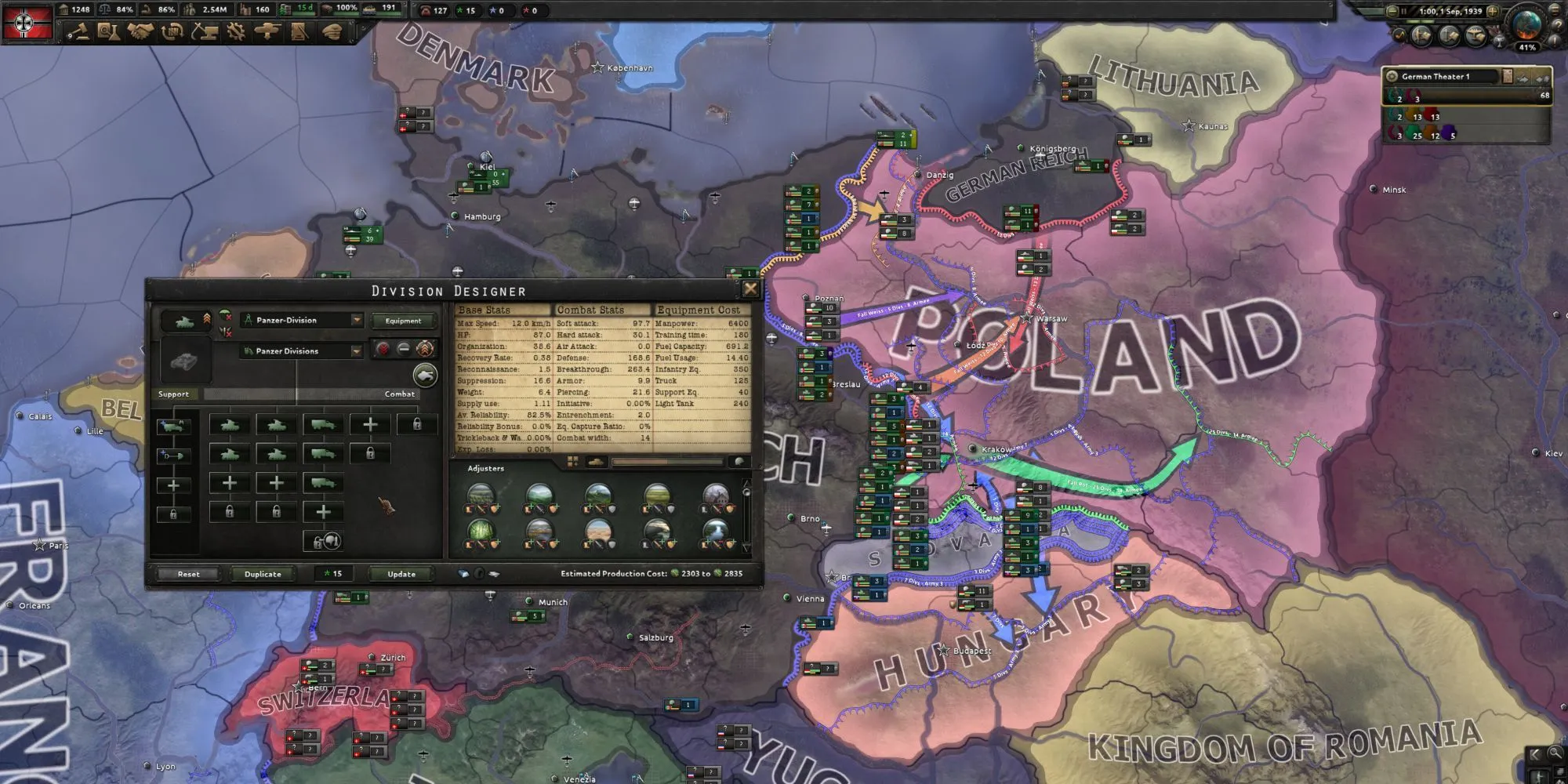 Bản đồ thế giới hiển thị các quốc gia đang tấn công nhau trong game Hearts of Iron IV