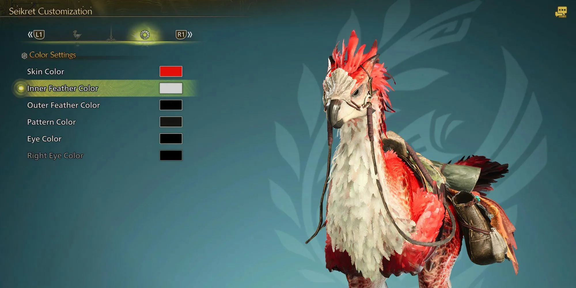 Bảng tùy chỉnh màu sắc chi tiết cho Seikret trong game Monster Hunter Wilds.