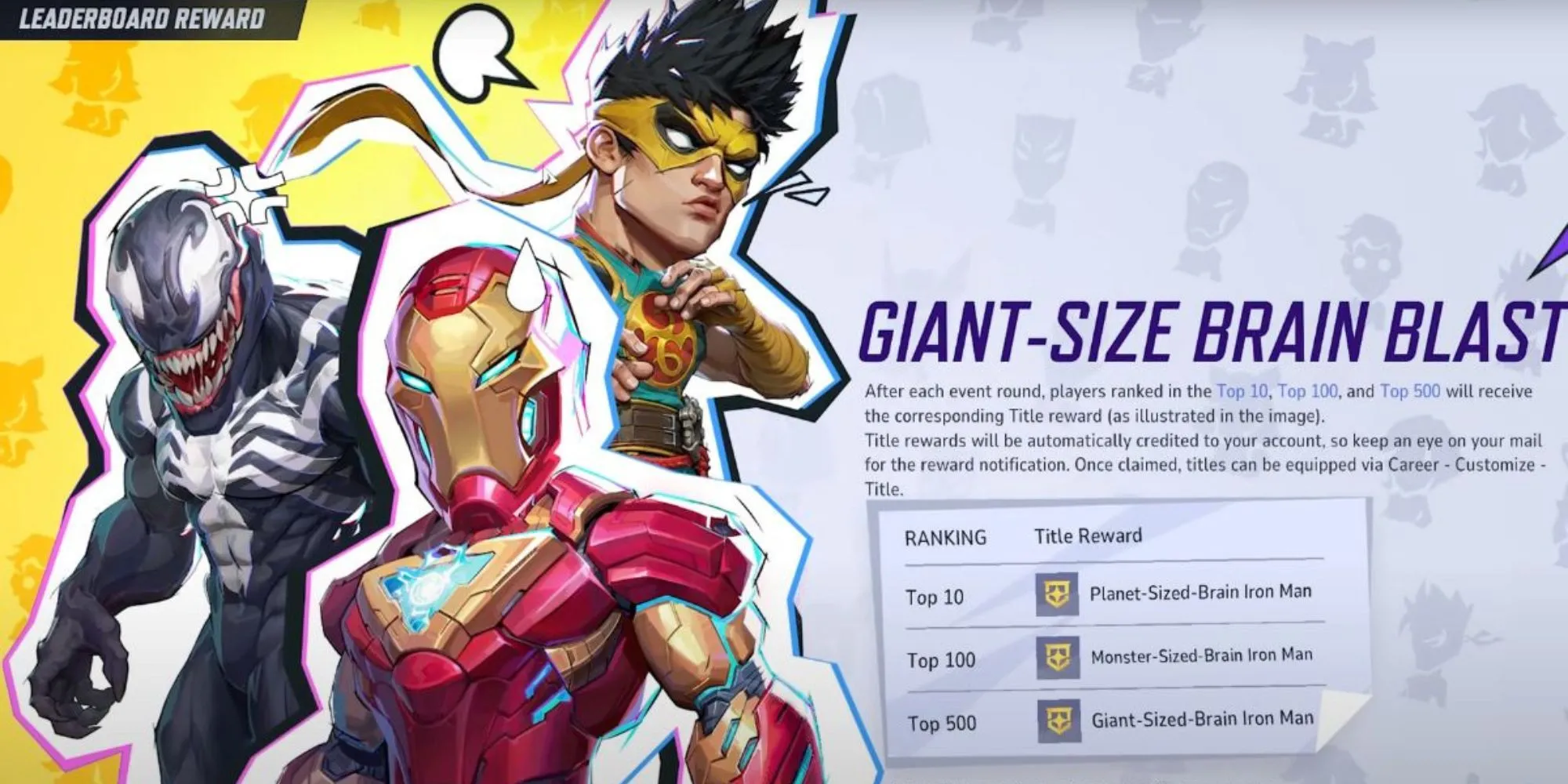 Bảng xếp hạng phần thưởng danh hiệu sự kiện Giant Size Brain Blast trong Marvel Rivals