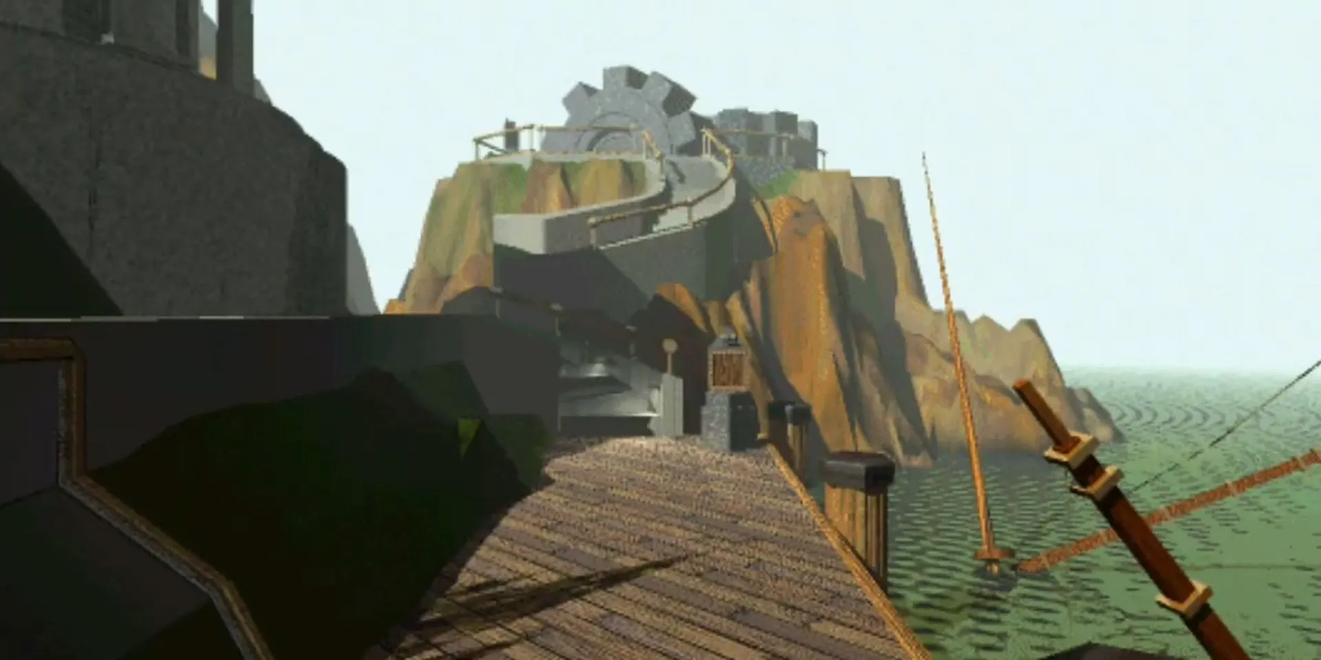 Bến tàu dẫn vào thế giới kỳ ảo trong Myst, một tựa game giải đố cổ điển