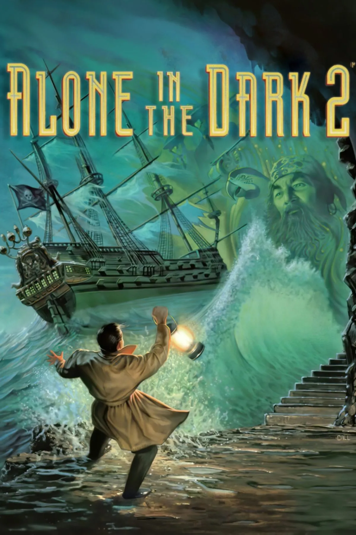 Bìa game Alone in the Dark 2 kinh điển với hình ảnh Edward Carnby và bối cảnh u ám