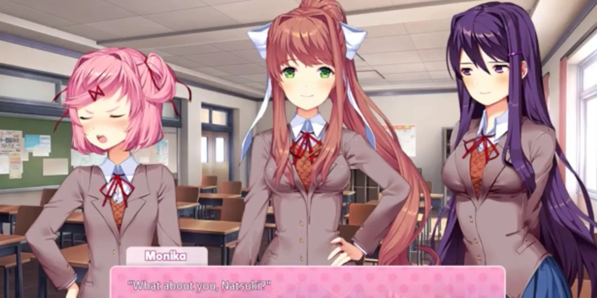 Các nhân vật Natsuki, Monika, Yuri từ Doki Doki Literature Club