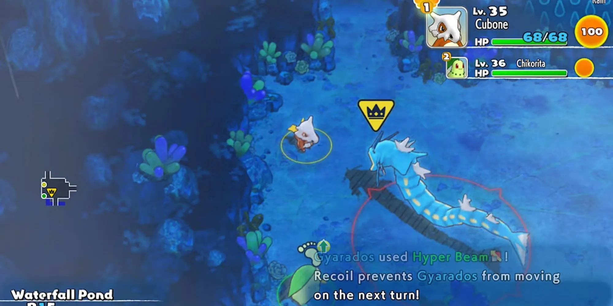 Cảnh chiến đấu với Gyarados trong Pokemon Mystery Dungeon Rescue Team DX