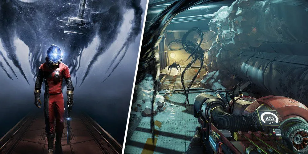 cảnh nhân vật chính Morgan Yu trong game Prey (2017) trên trạm Talos I