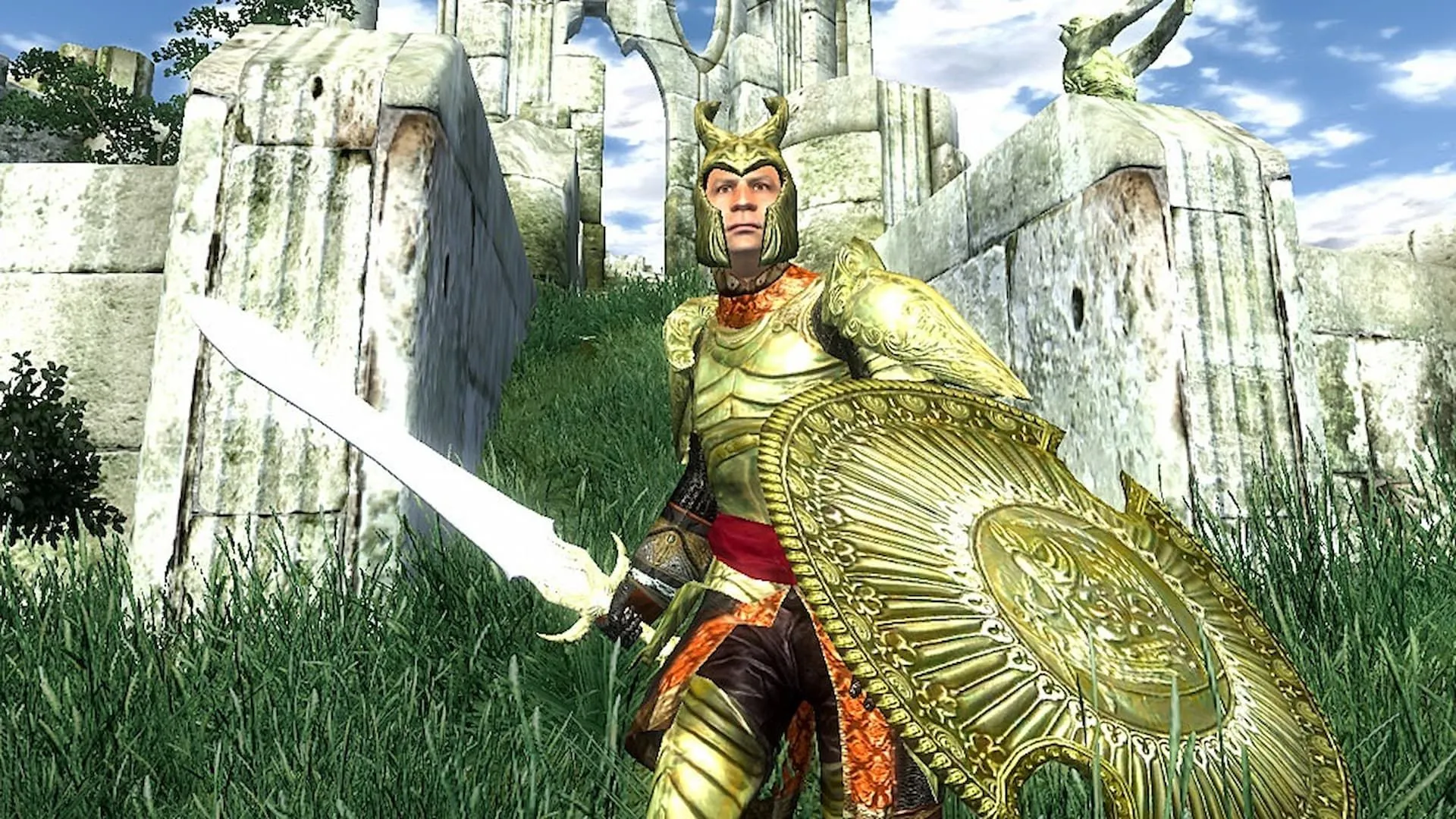 Chiến binh trong The Elder Scrolls IV Oblivion Remastered vàng óng ánh