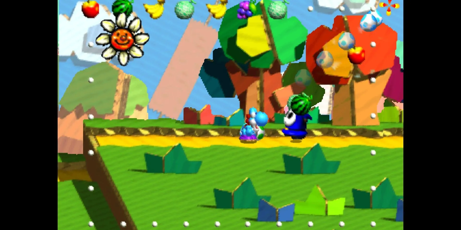 Chú khủng long Yoshi đang chuẩn bị ném trứng trong game Yoshi's Story