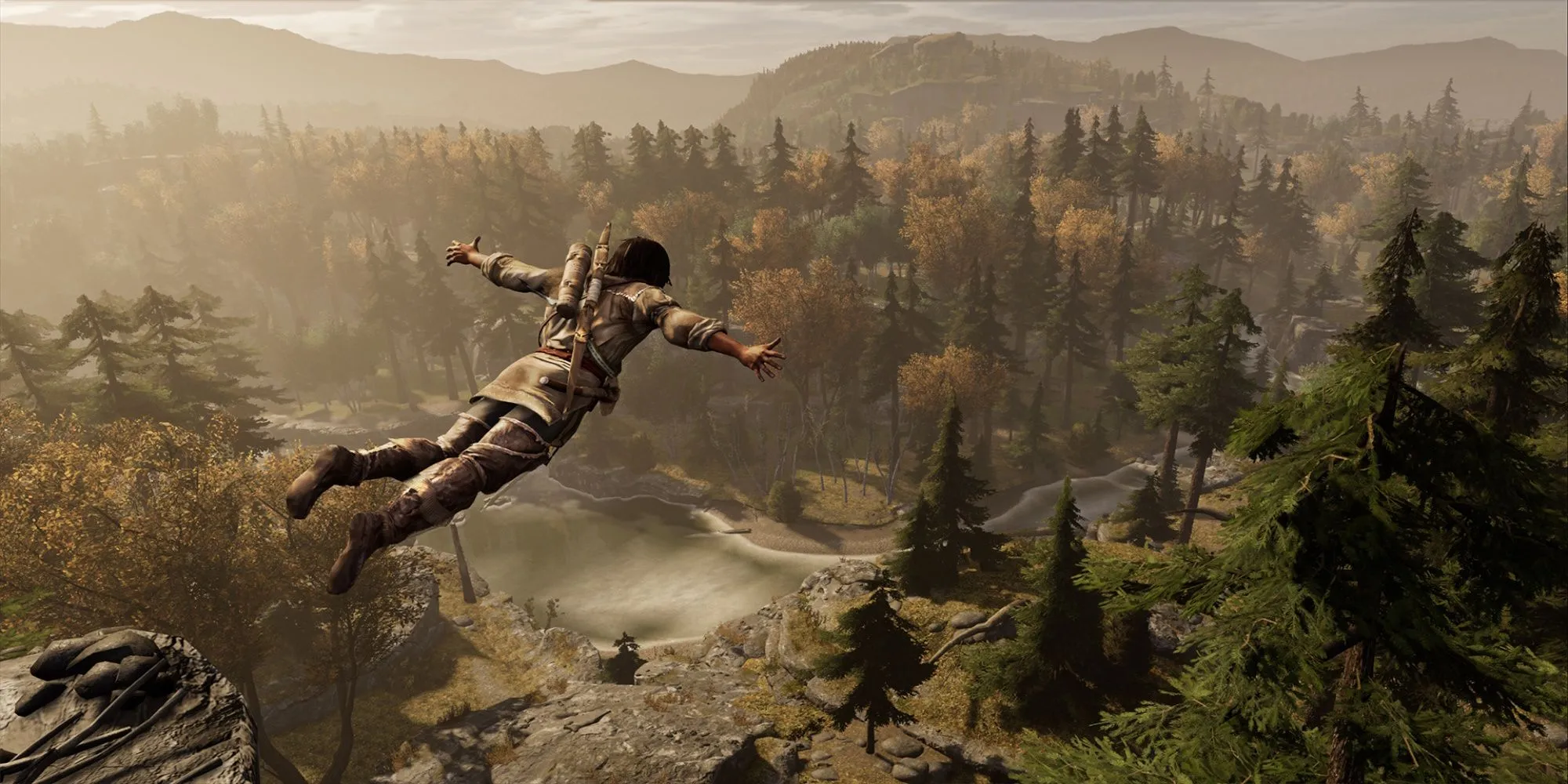 Connor Kenway trong Assassin's Creed 3 Remastered đang di chuyển lén lút qua khu rừng