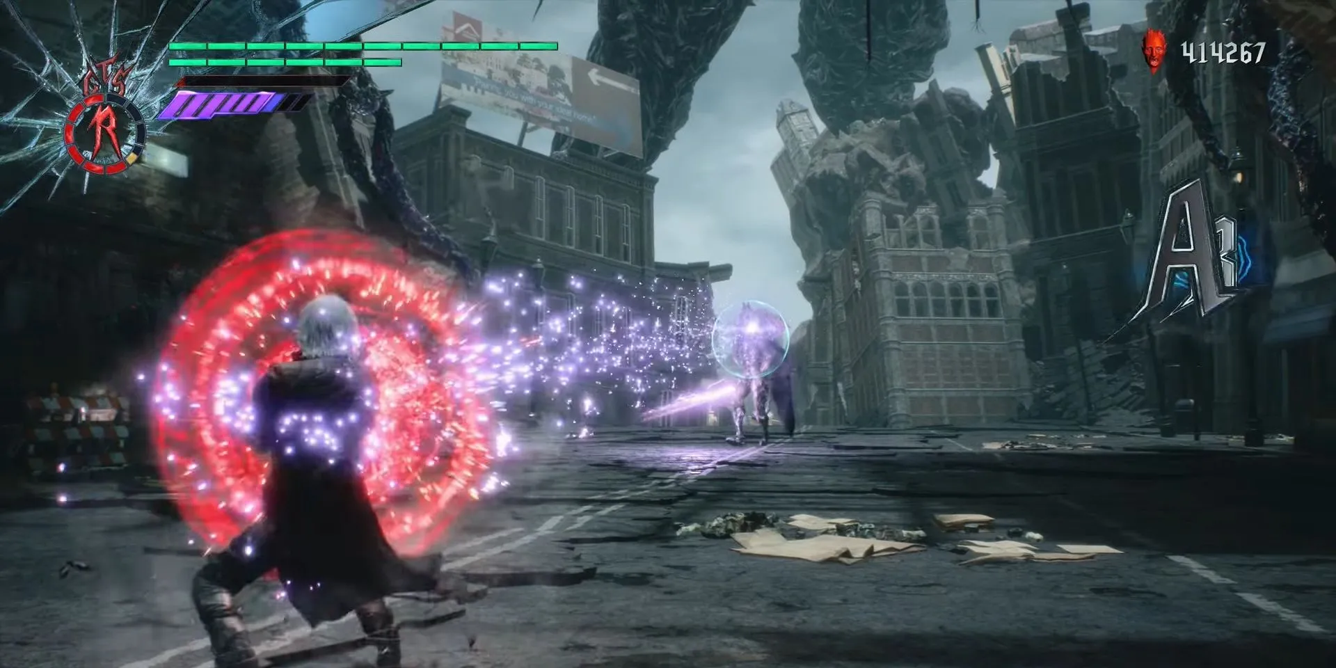 Dante sử dụng Royal Guard để đỡ đòn trong Devil May Cry 5