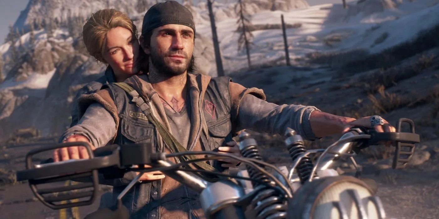 Deacon St. John và Sarah Whitaker trên xe mô tô trong thế giới hậu tận thế của Days Gone Remastered