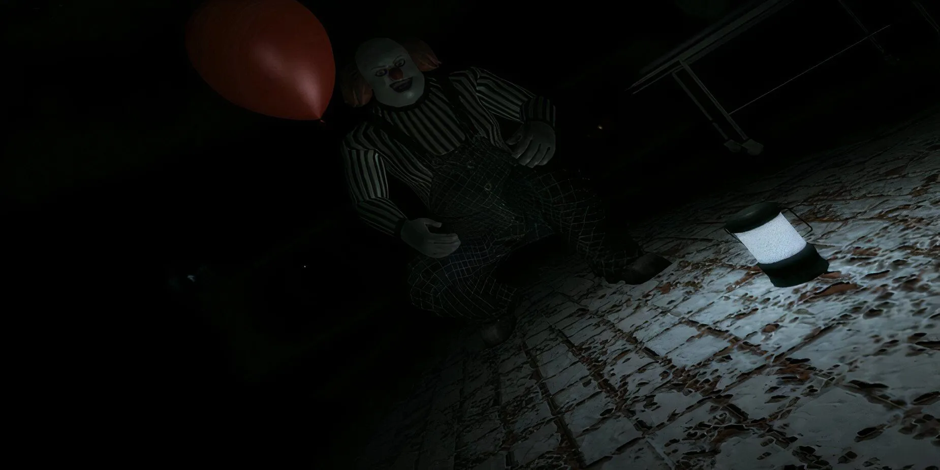 Gã hề đáng sợ cầm bong bóng đỏ trong game Fear of Clowns.