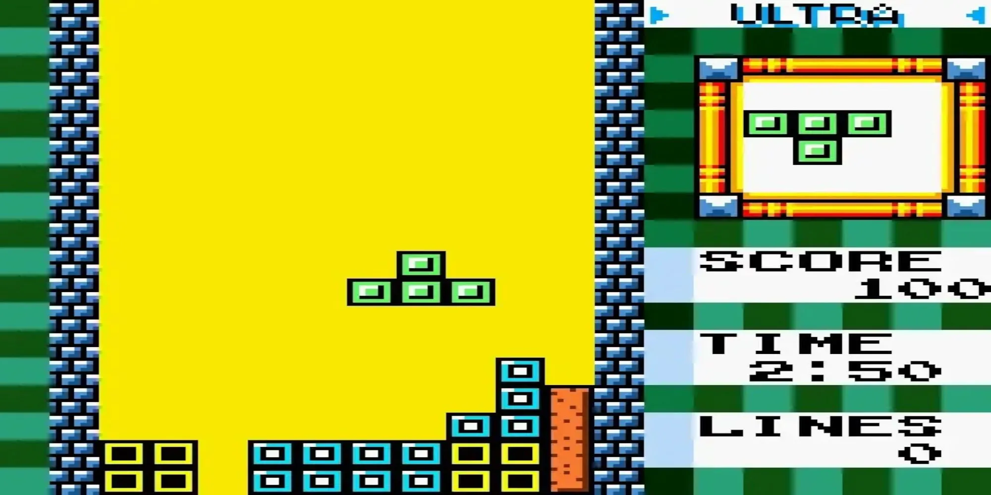 Gameplay Tetris DX trên Game Boy Color với các khối màu sắc rực rỡ