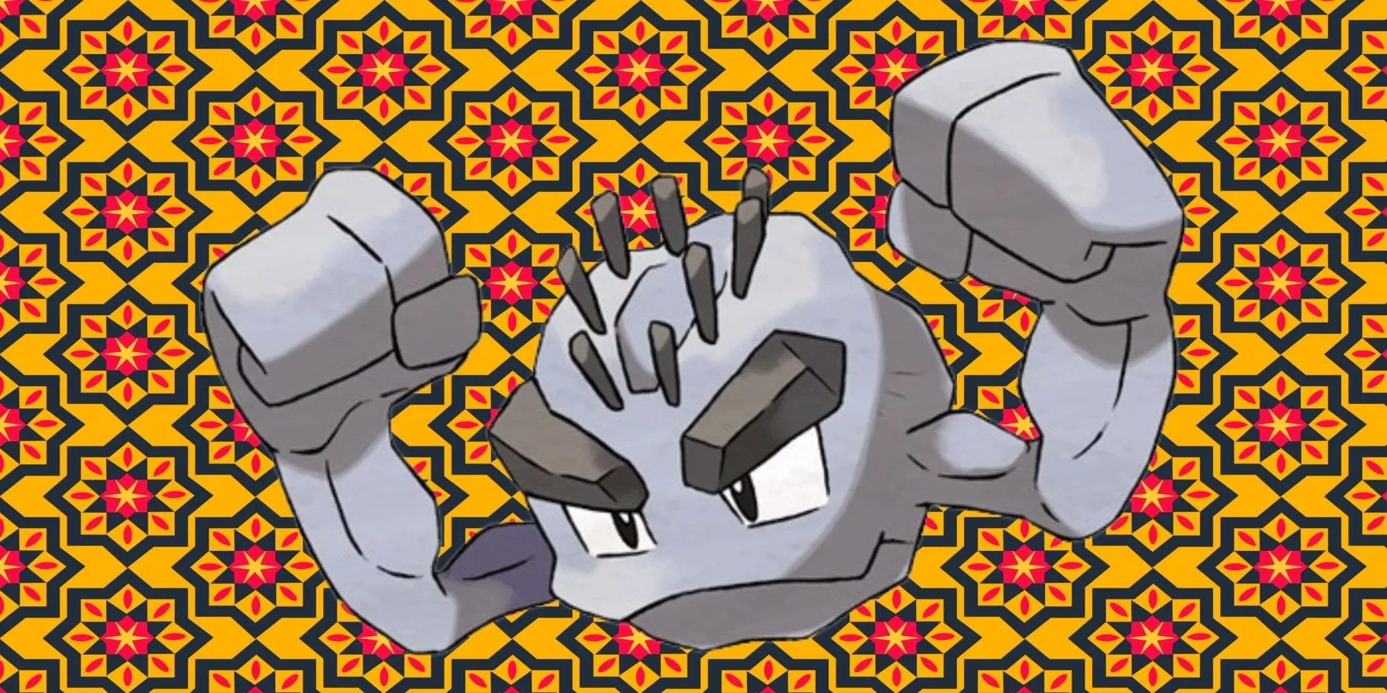Geodude Alola với lông mày rậm và các mảnh đá nam châm trên cơ thể
