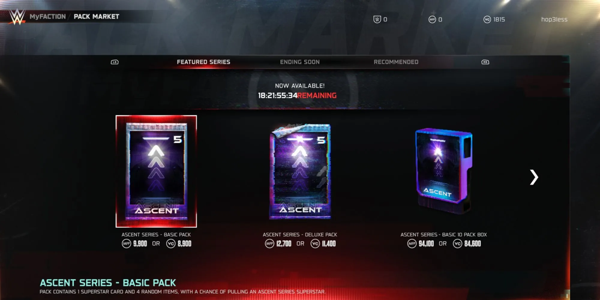 Giao diện chính của chế độ MyFACTION trong WWE 2K25 nơi game thủ có thể sử dụng VC