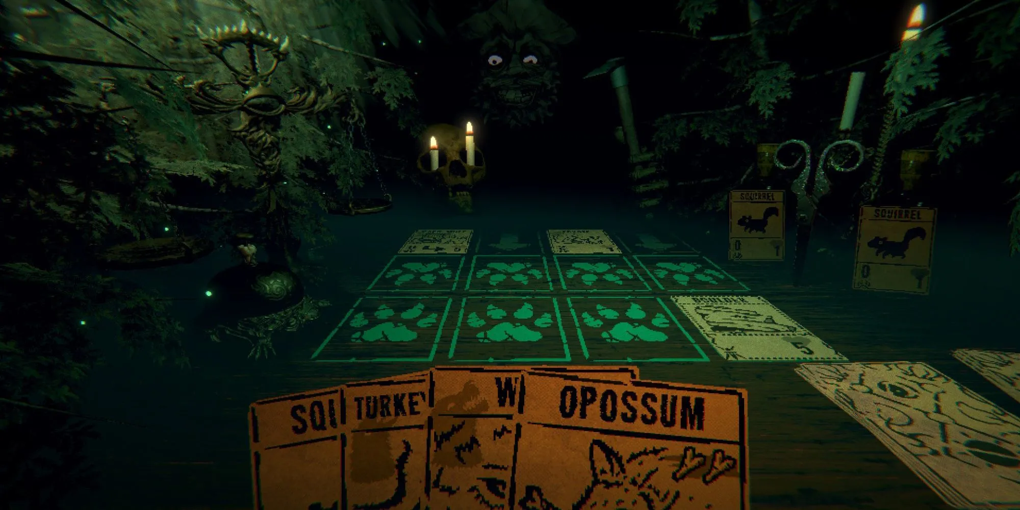 Giao diện chơi bài ma quái trong game Inscryption