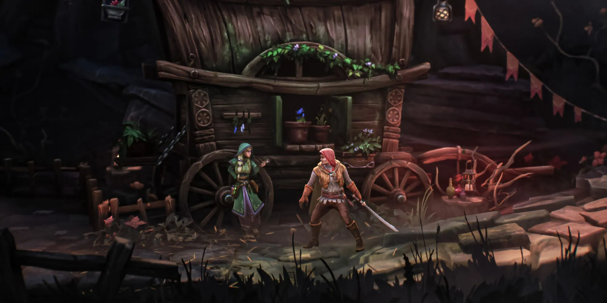Giao diện gameplay Mandragora Whispers of The Witch Tree hiển thị nhân vật đang di chuyển trong môi trường đầy rẫy nguy hiểm