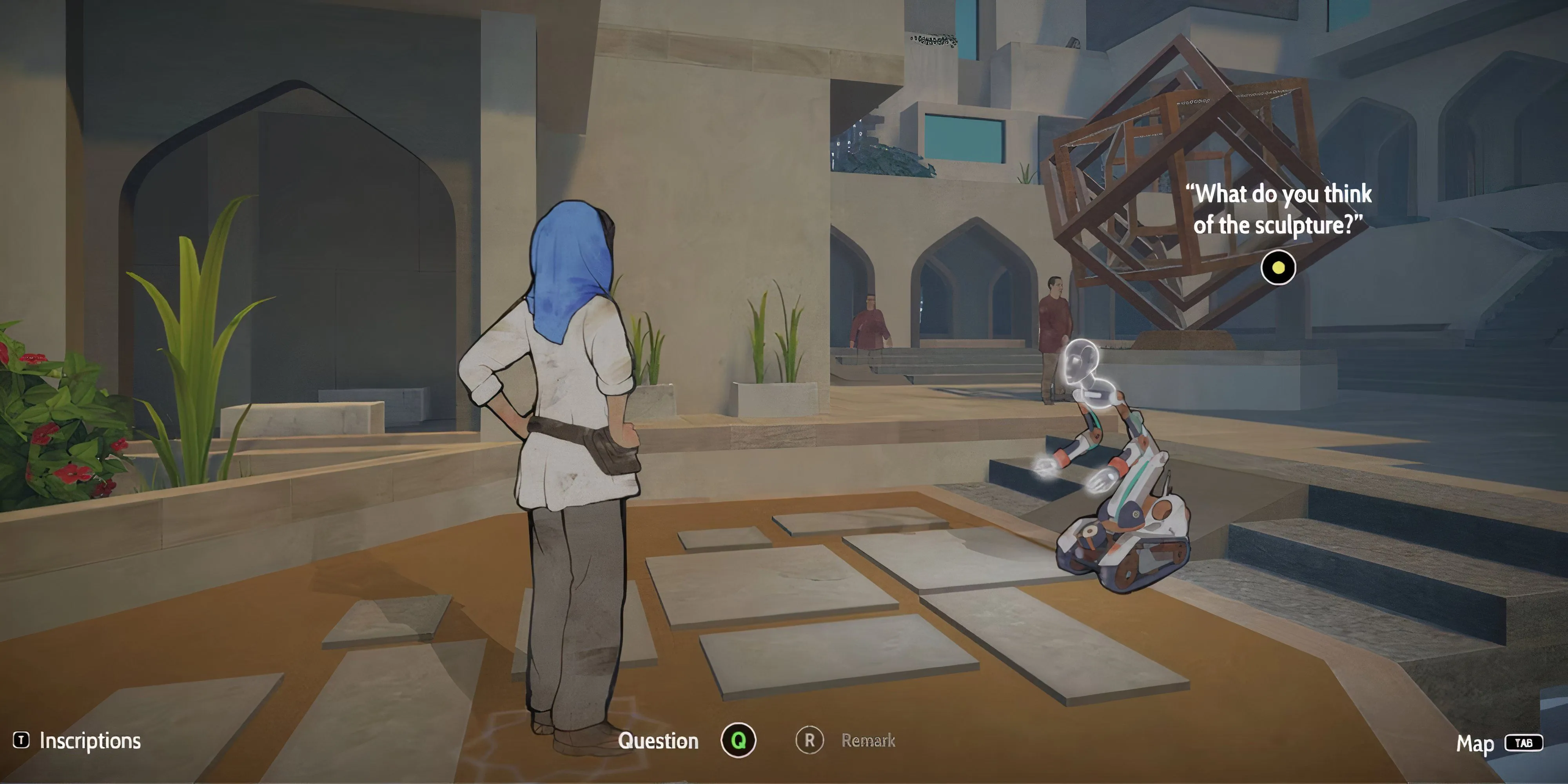 Giao diện giải mã chữ tượng hình cổ trong Heaven's Vault, tựa game phiêu lưu khảo cổ về ngôn ngữ.