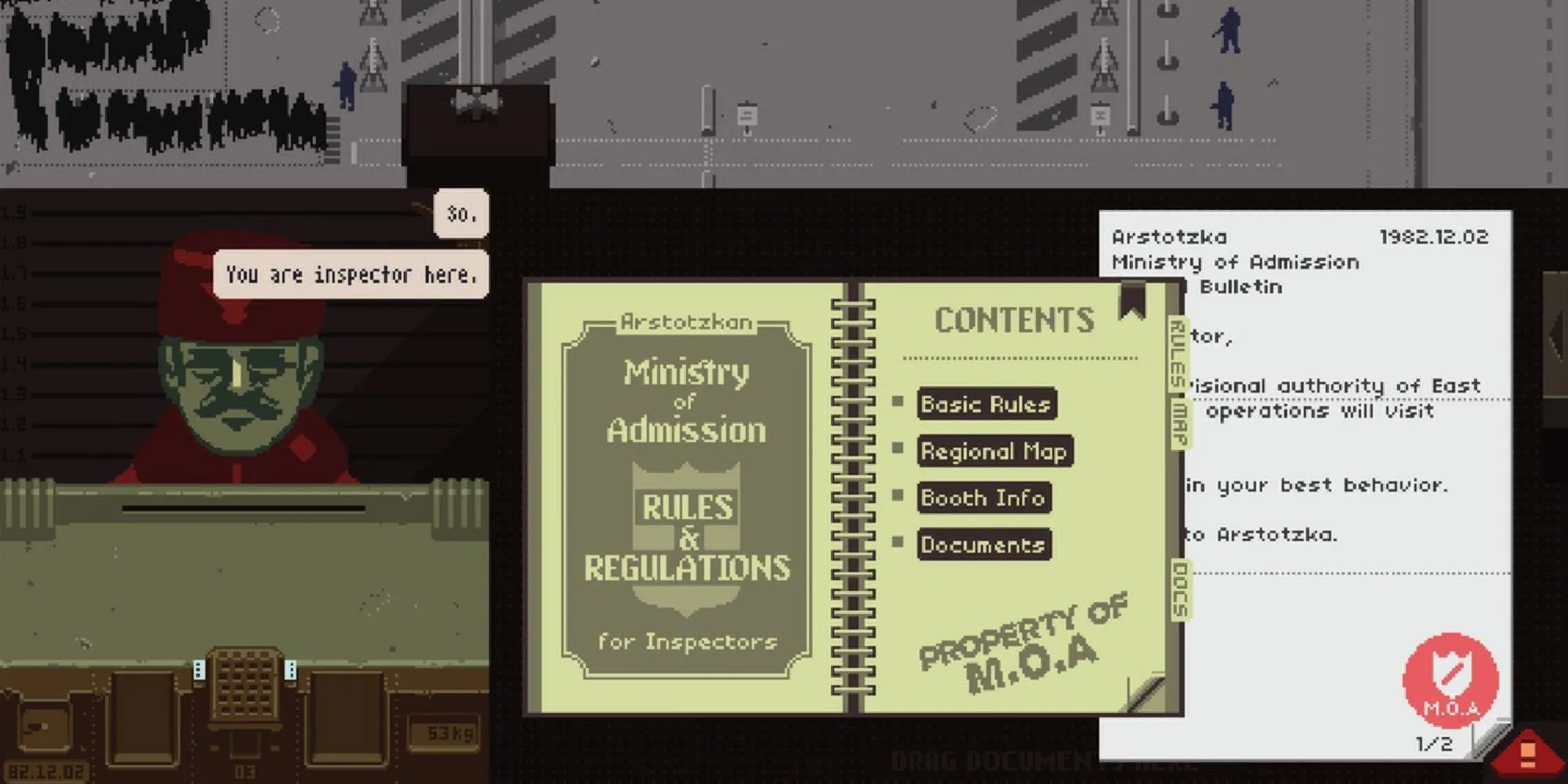Giao diện kiểm tra giấy tờ nhập cảnh trong game Papers, Please
