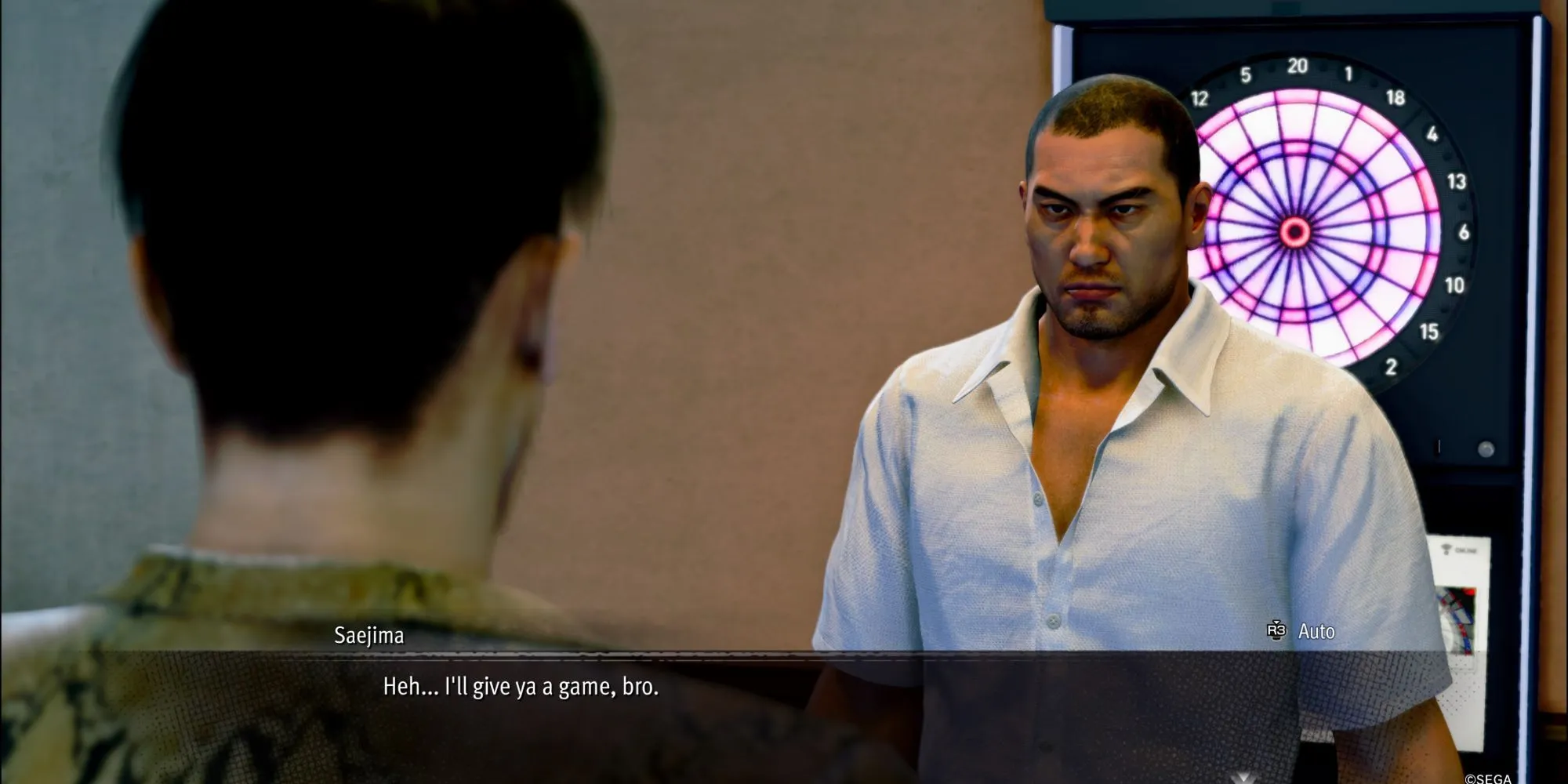 Giao diện minigame Darts hiển thị bảng điểm và phi tiêu trong Like A Dragon: Pirate Yakuza In Hawaii.
