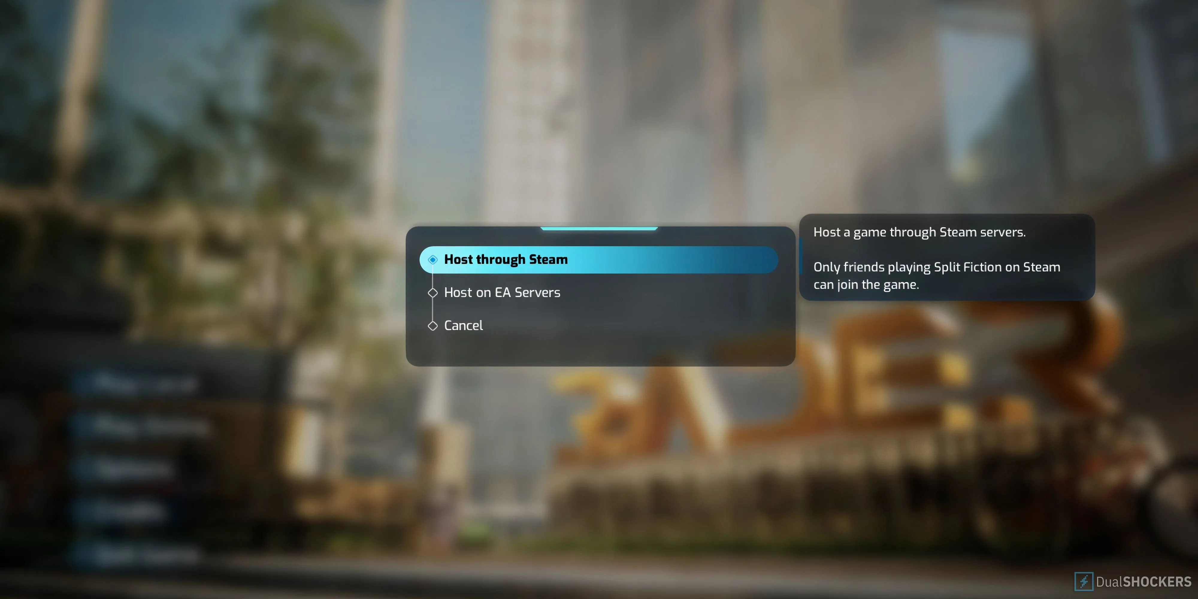Giao diện mời bạn bè chơi Split Fiction online thông qua Steam hoặc server của console