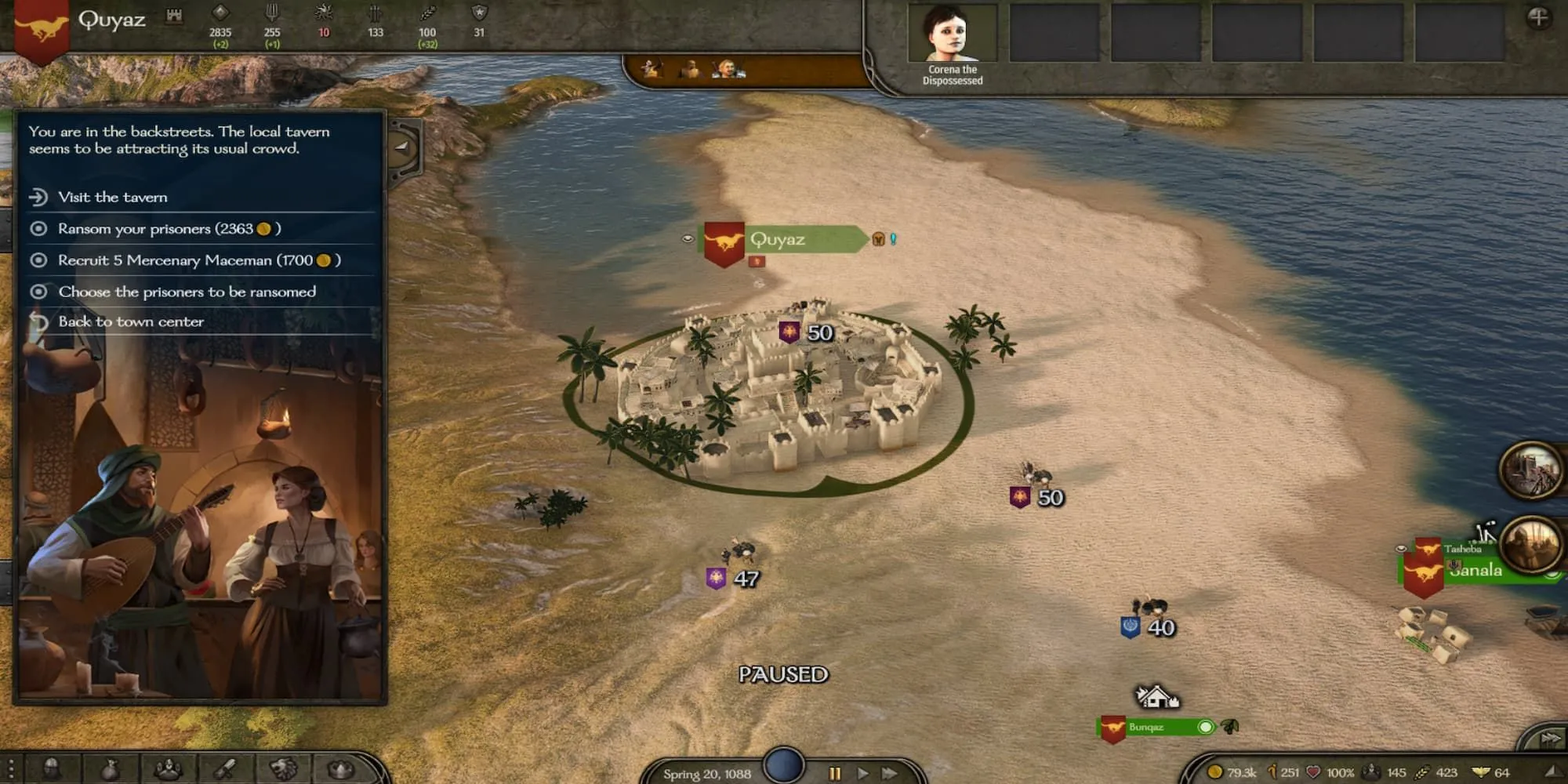 Giao diện quán rượu tại thành phố Quyaz trong Mount and Blade II Bannerlord