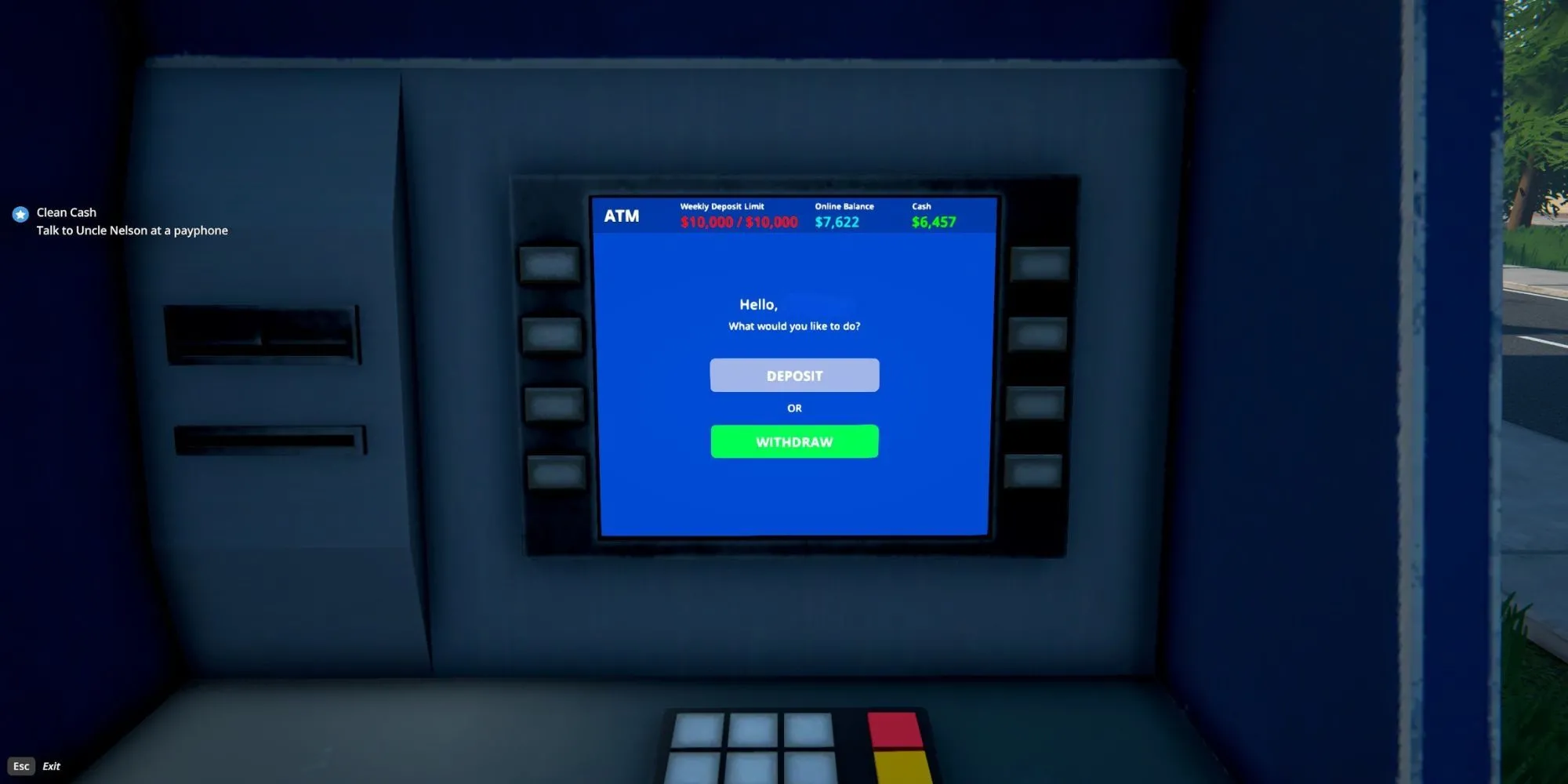 Giao diện thông báo giới hạn nạp tiền hàng tuần vào ATM trong game Schedule 1