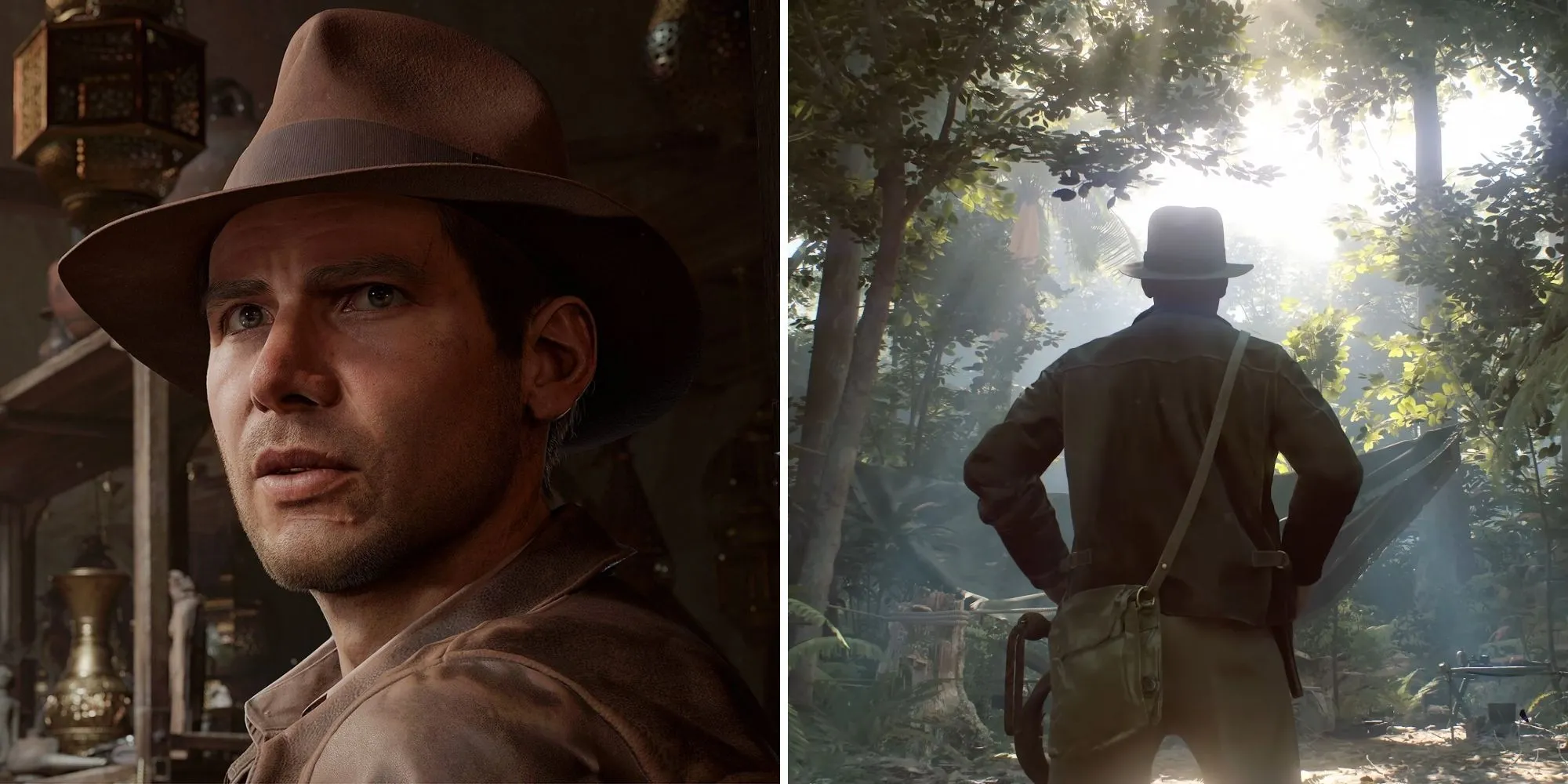 Góc nhìn thứ nhất trong Indiana Jones and the Great Circle khi nhân vật đu dây