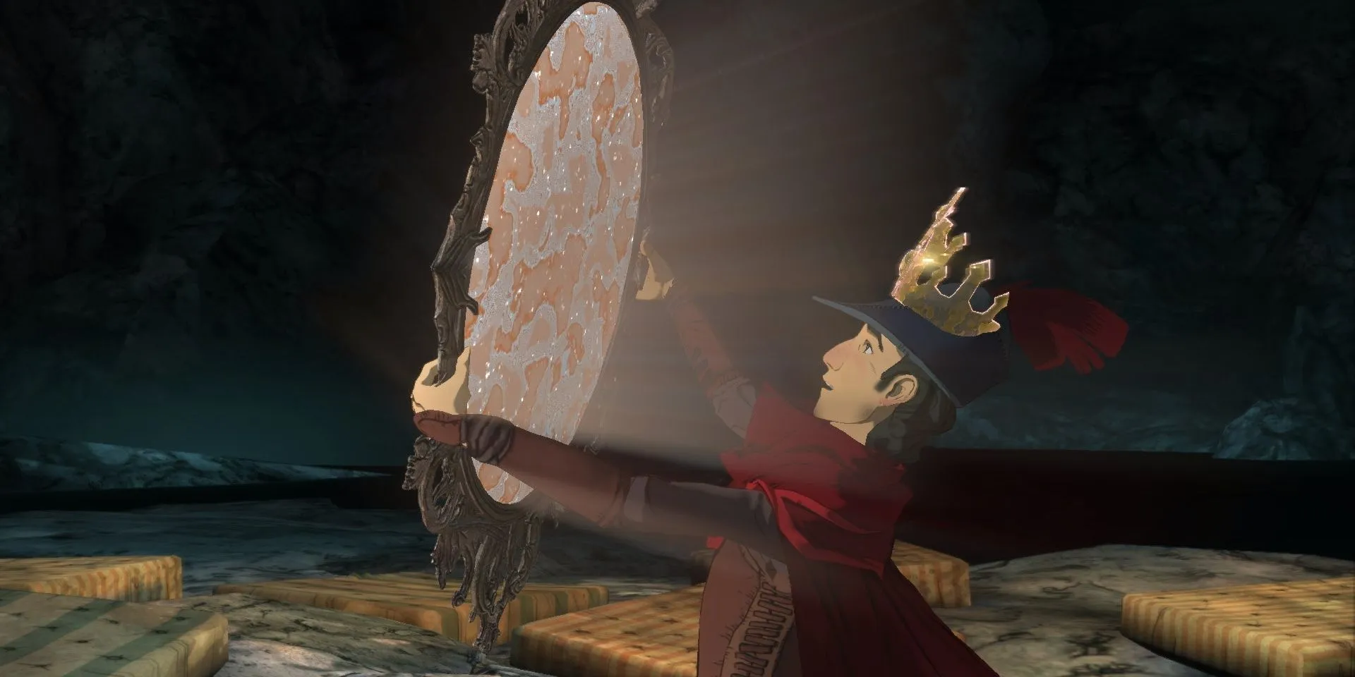 Graham cầm một chiếc gương trong King's Quest 2015