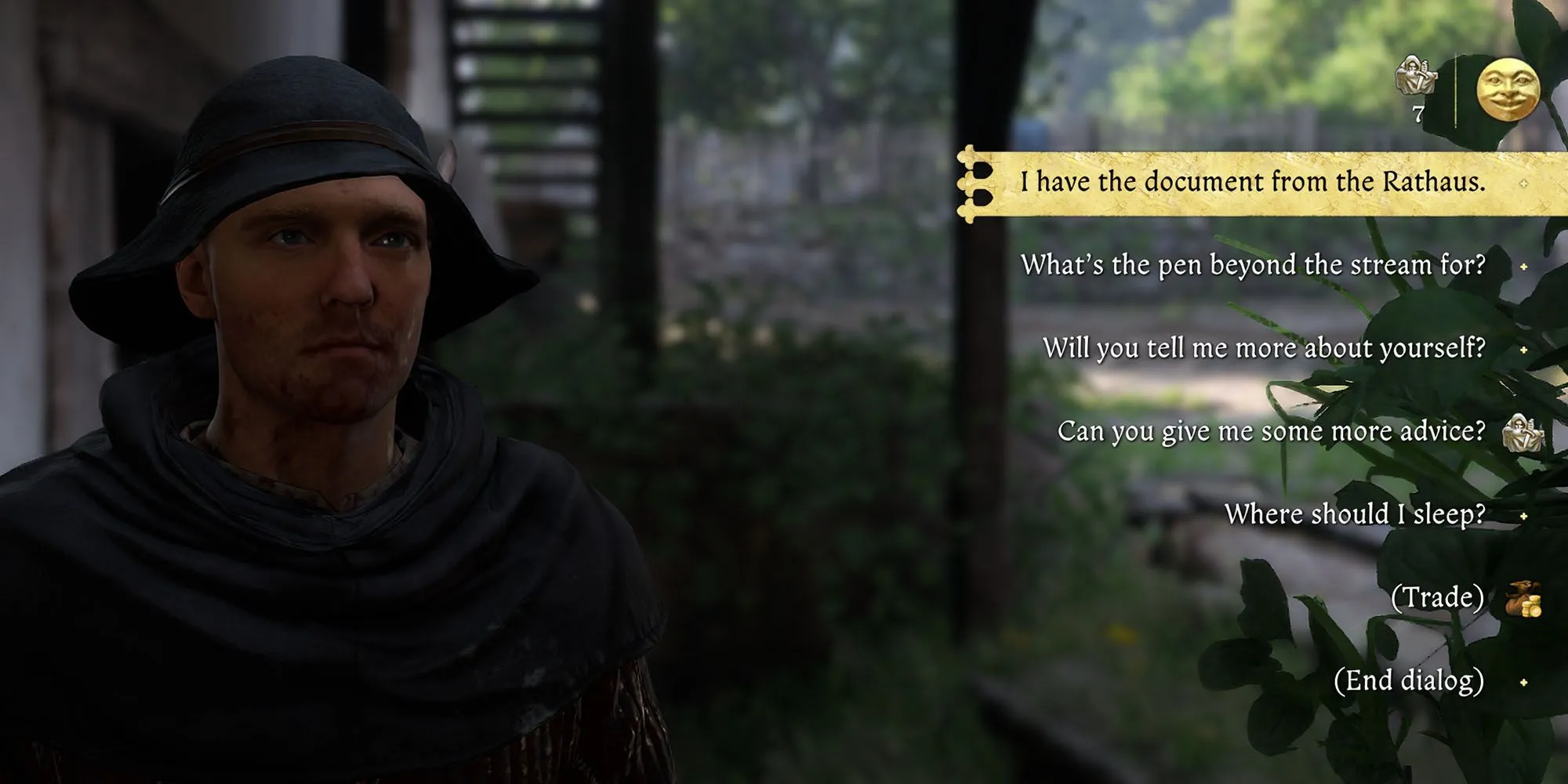 Henry trao lá thư cho Miller Kreyzl để hoàn thành nhiệm vụ Materia Prima trong Kingdom Come Deliverance 2