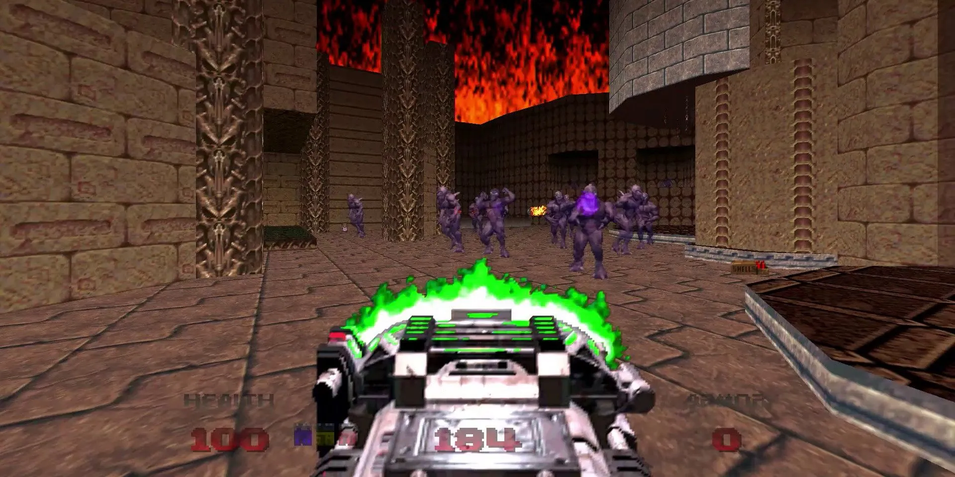 Hình ảnh Doom 64 trên Nintendo 64, nổi bật với tông màu tối hơn