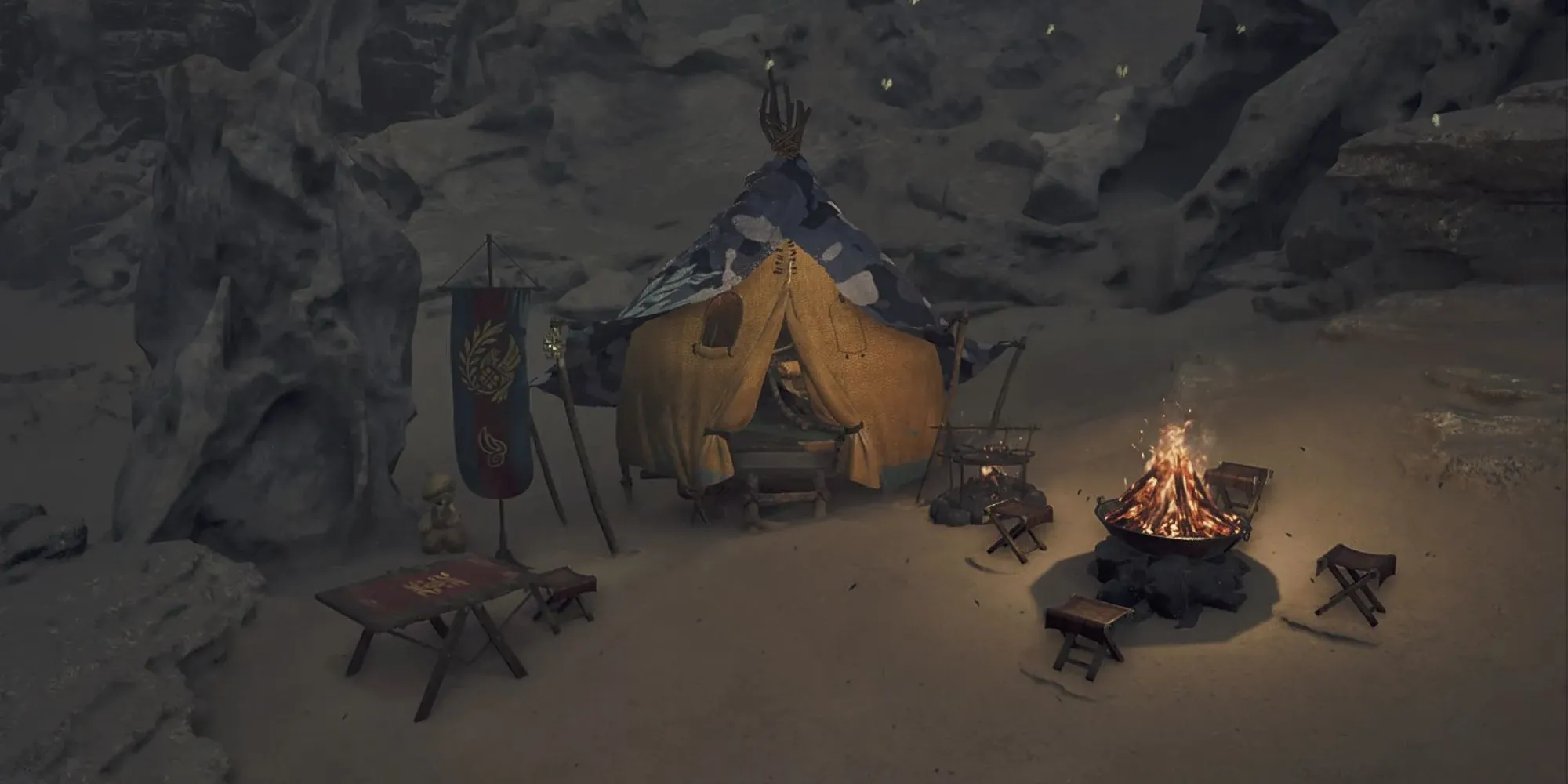 Hình ảnh một Trại Dã Chiến cơ bản trong Monster Hunter Wilds