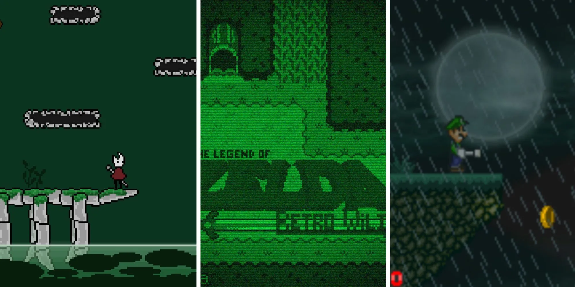 Hình ảnh tổng hợp các game demake, bao gồm Crow Country với phong cách đồ họa PS1 cổ điển.