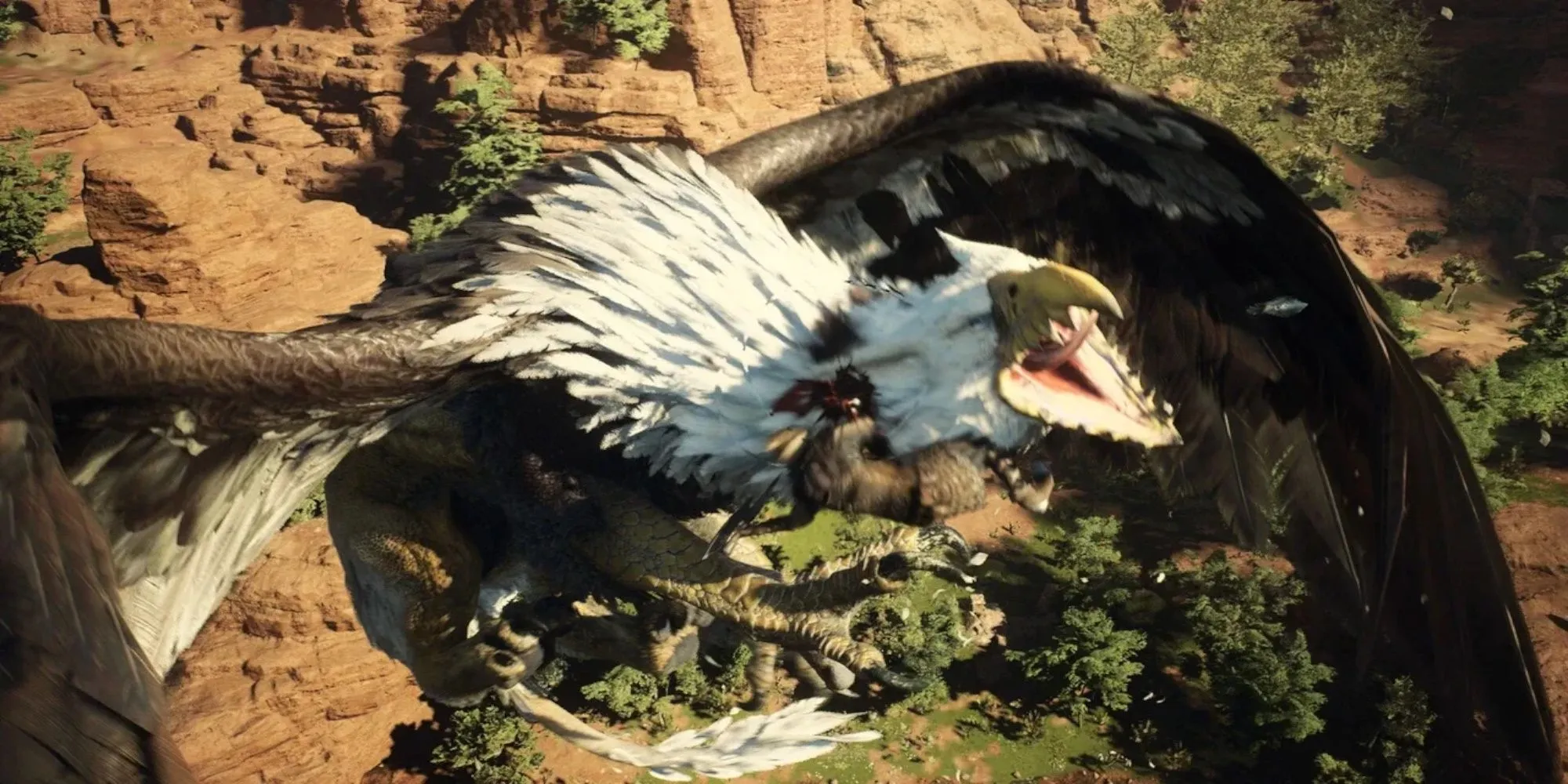 Hình ảnh từ Dragon's Dogma 2 cho thấy nhân vật chính và các pawn chiến đấu với quái vật