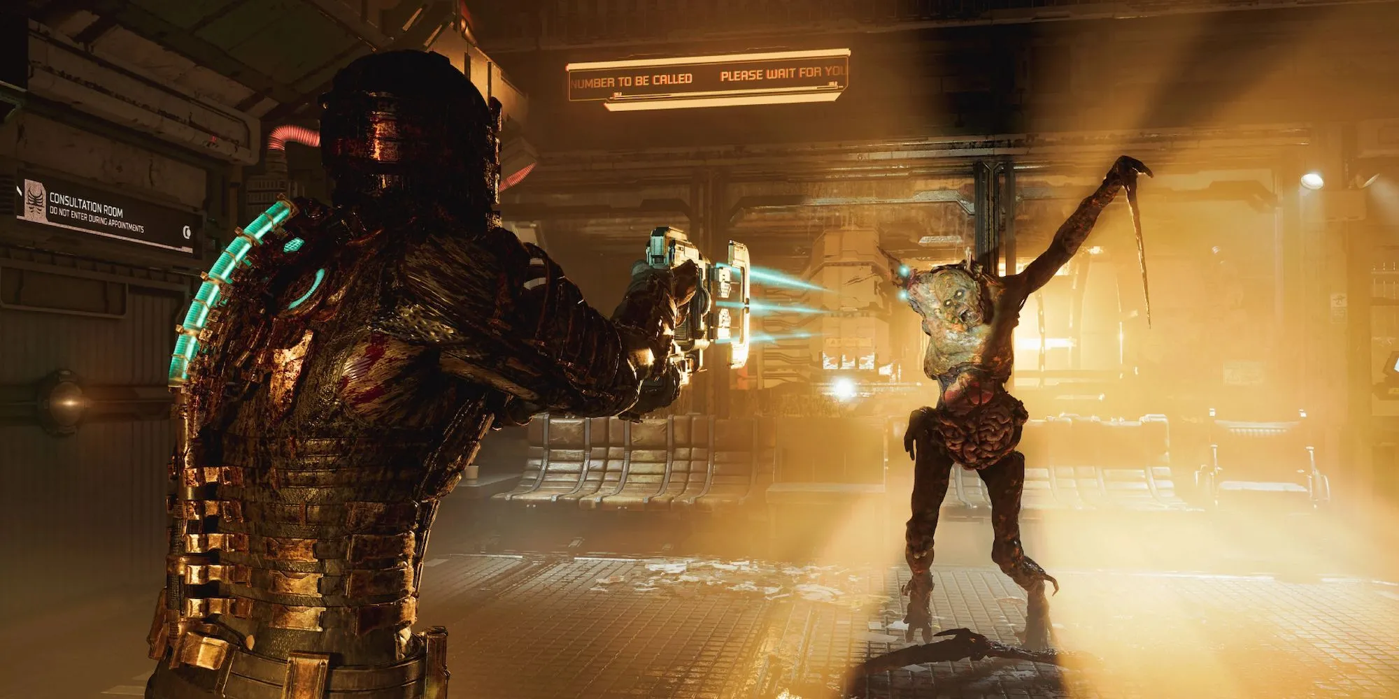 Isaac Clarke chiến đấu với quái vật Necromorph trong Dead Space Remake